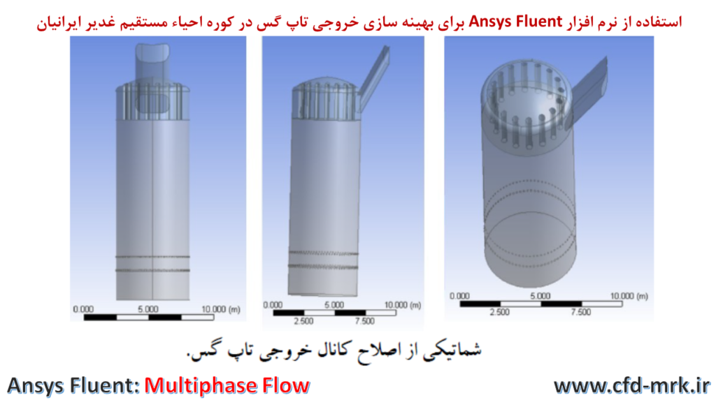 استفاده از نرم افزار Ansys Fluent برای ارزیابی عملکرد و اعتبار سنجی طراحی برای بهینه سازی تاپ گس کوره احیاء مستقیم